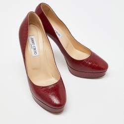 Jimmy Choo Red Lizard Embossed Leather Cosmic Pumps Size 39.5