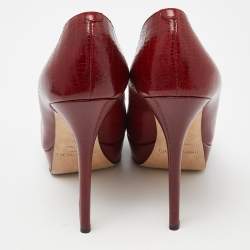 Jimmy Choo Red Lizard Embossed Leather Cosmic Pumps Size 39.5