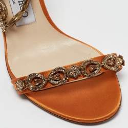 Jimmy Choo Orange Satin Crystals Embellished Sandals Size 37