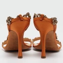 Jimmy Choo Orange Satin Crystals Embellished Sandals Size 37