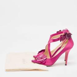Jimmy Choo Pink Satin and Python Flower Applique Sandals Size 39.5