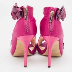 Jimmy Choo Pink Satin and Python Flower Applique Sandals Size 39.5