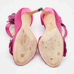 Jimmy Choo Pink Satin and Python Flower Applique Sandals Size 39.5