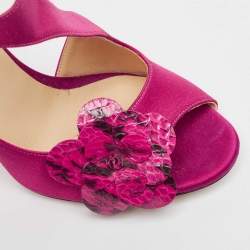 Jimmy Choo Pink Satin and Python Flower Applique Sandals Size 39.5