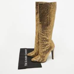 Pre Owned Jimmy Choo Gold Python Leather Knee Length Boots Size 37