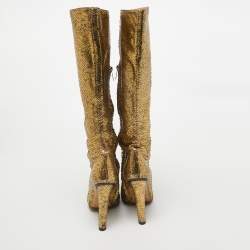 Pre Owned Jimmy Choo Gold Python Leather Knee Length Boots Size 37