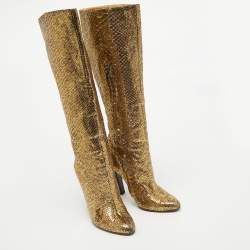 Pre Owned Jimmy Choo Gold Python Leather Knee Length Boots Size 37