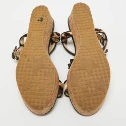 مملوكة مسبقًا Jimmy Choo Brown/Black Calf Hair and Leather Wedge Ankle Strap Sandals Size 38.5