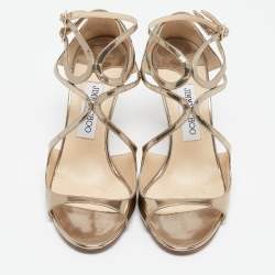 Jimmy Choo Gold Leather Lance Strappy Sandals Size 38.5