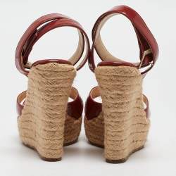 Jimmy Choo Burgundy Patent Leather Phoenix Espadrille Wedge Sandals Size 38