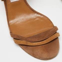 مملوكة مسبقًا Jimmy Choo Brown Suede Block Heel Ankle Wrap Sandals Size 39