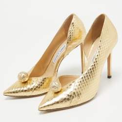 مملوكة مسبقًا Jimmy Choo Gold Embossed Python Sadira Pumps Size 38.5