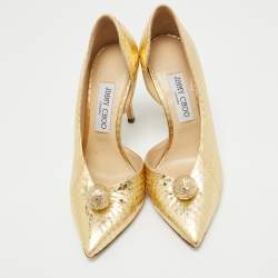 مملوكة مسبقًا Jimmy Choo Gold Embossed Python Sadira Pumps Size 38.5