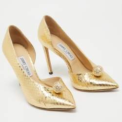 مملوكة مسبقًا Jimmy Choo Gold Embossed Python Sadira Pumps Size 38.5
