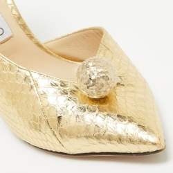 مملوكة مسبقًا Jimmy Choo Gold Embossed Python Sadira Pumps Size 38.5