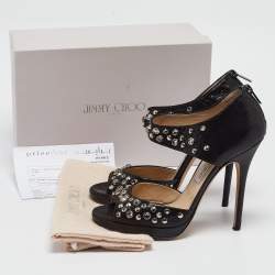 Jimmy Choo Black Nubuck Leather  Ankle Strap Sandals Size 40