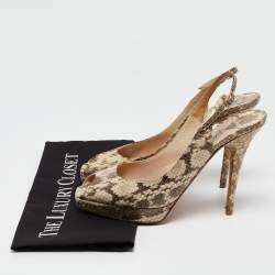 Jimmy Choo Brown/Beige Python Embossed Leather Slingback Peep Toe Pumps Size 39.5