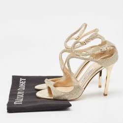 Pre Owned Jimmy Choo Gold Lurex Fabric Lang Sandals Size 36.5