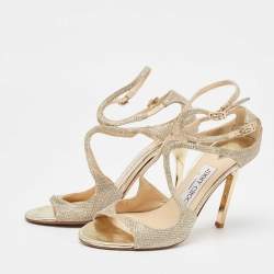 Pre Owned Jimmy Choo Gold Lurex Fabric Lang Sandals Size 36.5