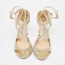 Pre Owned Jimmy Choo Gold Lurex Fabric Lang Sandals Size 36.5