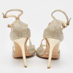 Pre Owned Jimmy Choo Gold Lurex Fabric Lang Sandals Size 36.5