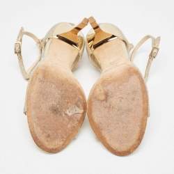 Pre Owned Jimmy Choo Gold Lurex Fabric Lang Sandals Size 36.5