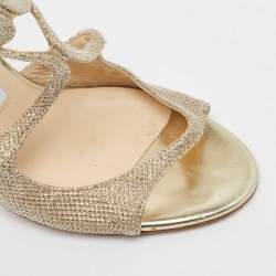 Pre Owned Jimmy Choo Gold Lurex Fabric Lang Sandals Size 36.5
