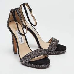 Jimmy Choo Multicolor Glitter Suede Ankle Strap Sandals Size 38.5