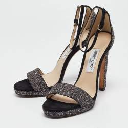 Jimmy Choo Multicolor Glitter Suede Ankle Strap Sandals Size 38.5