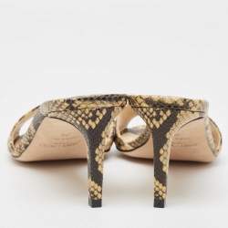 مملوكة مسبقًا Jimmy Choo Beige/Brown Python Embossed Leather Open Toe Slide Sandals Size 38
