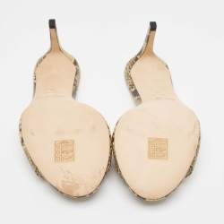 مملوكة مسبقًا Jimmy Choo Beige/Brown Python Embossed Leather Open Toe Slide Sandals Size 38