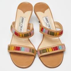 Jimmy Choo Multicolor Suede and Leather Slide Sandals Size 37