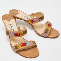 Jimmy Choo Multicolor Suede and Leather Slide Sandals Size 37