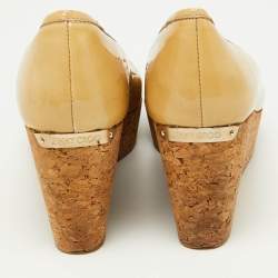 Pre Owned Jimmy Choo Beige Patent Leather Cork Wedge Parley Pumps Size 39