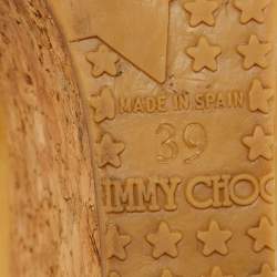 Pre Owned Jimmy Choo Beige Patent Leather Cork Wedge Parley Pumps Size 39