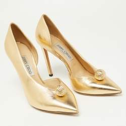 Pre Owned Jimmy Choo Gold Leather Sadira D'orsay Pumps Size 40
