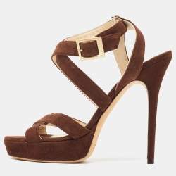 Jimmy Choo Brown Suede Lottie Strappy Platform Sandals Size 38