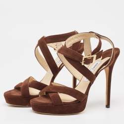 Jimmy Choo Brown Suede Lottie Strappy Platform Sandals Size 38