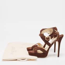 Jimmy Choo Brown Suede Lottie Strappy Platform Sandals Size 38