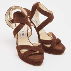 Jimmy Choo Brown Suede Lottie Strappy Platform Sandals Size 38