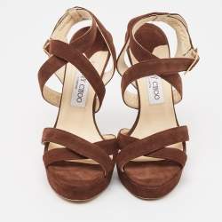 Jimmy Choo Brown Suede Lottie Strappy Platform Sandals Size 38