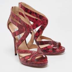 Jimmy Choo Pink Python Leather Collar Platform Sandals Size 41