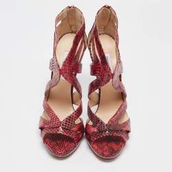 Jimmy Choo Pink Python Leather Collar Platform Sandals Size 41