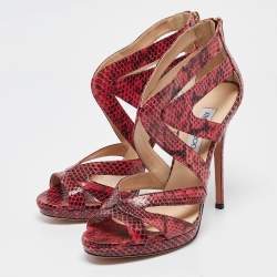 Jimmy Choo Pink Python Leather Collar Platform Sandals Size 41