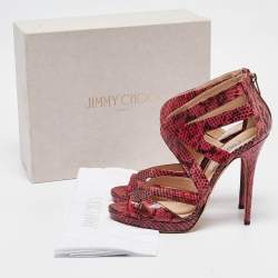 Jimmy Choo Pink Python Leather Collar Platform Sandals Size 41