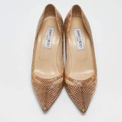 Jimmy Choo Beige Snakeskin Pointed Toe Pumps Size 38.5