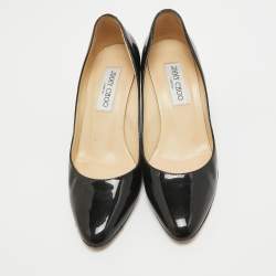 Pre Owned Jimmy Choo Black Patent Leather Gilbert Wedge Pumps Size 37