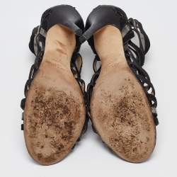 مملوكة مسبقًا Jimmy Choo Black Suede and Leather Strappy Sandals Size 39   