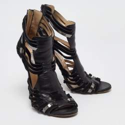 مملوكة مسبقًا Jimmy Choo Black Suede and Leather Strappy Sandals Size 39   