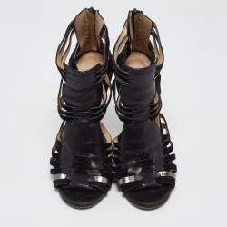 مملوكة مسبقًا Jimmy Choo Black Suede and Leather Strappy Sandals Size 39   